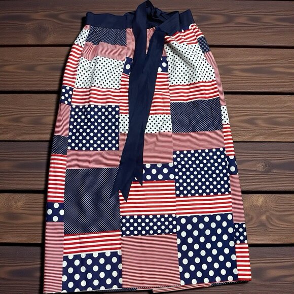 Vtg Mr HANK 70’s Patchwork Red White Blue Stripes Polka Dot Maxi Skirt OS - Picture 1 of 6